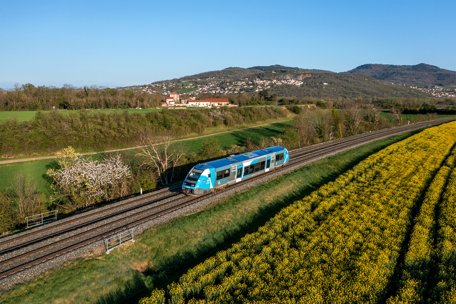 X 73679 of SNCF (Société Nationale des Chemins de fer Français) between Les Martres-de-Veyre and Le Cendre Orcet, France