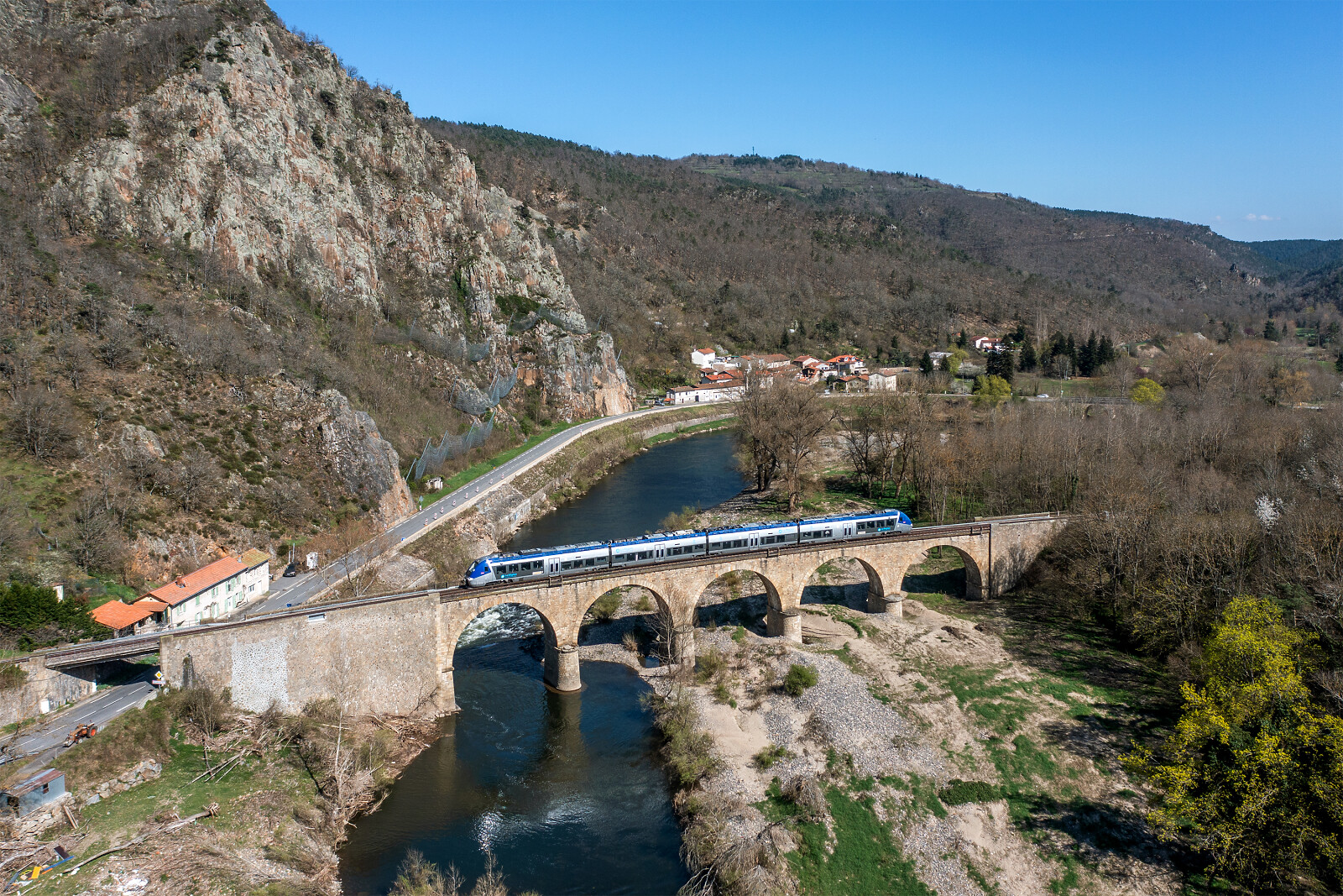 B 81500 of SNCF (Société Nationale des Chemins de fer Français) between Le Puy-en-Velay and Lavoûte-sur-Loire, France