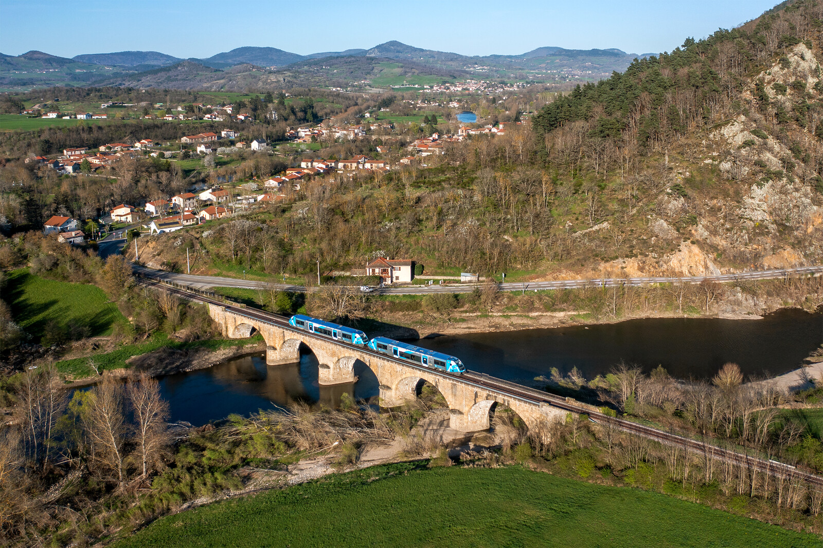 X 73500 of SNCF (Société Nationale des Chemins de fer Français) between Le Puy-en-Velay and Lavoûte-sur-Loire, France