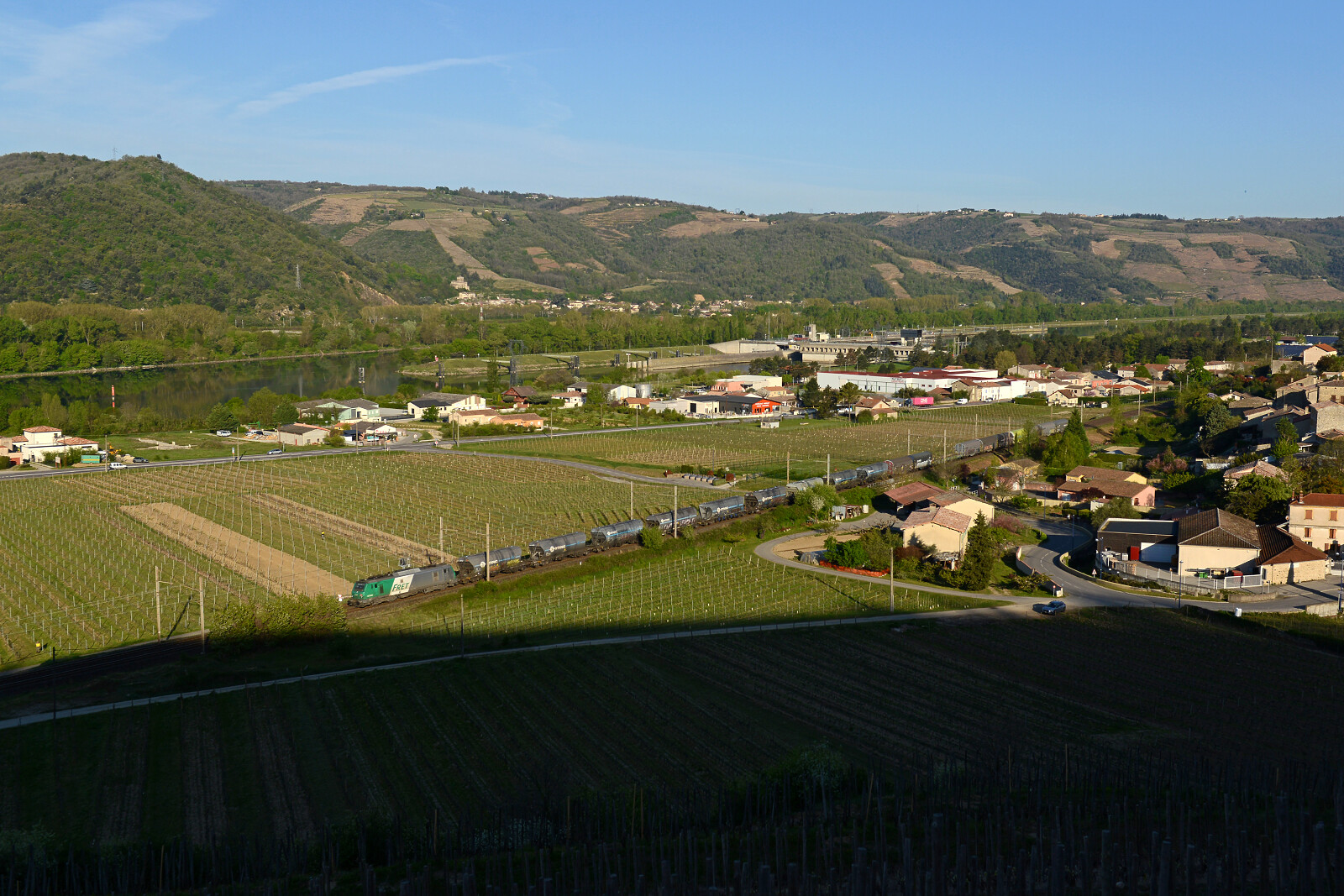 BB 27000 of SNCF (Société Nationale des Chemins de fer Français) between Saint-Vallier sur Rhône and Tain l'Hermitage Tournon, France