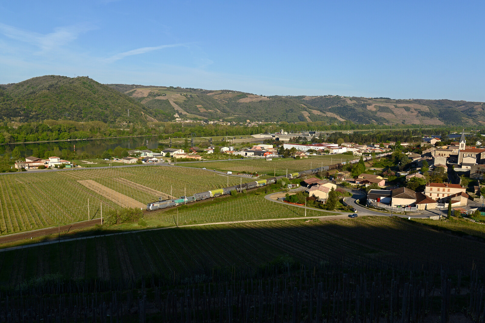 BB 26000 of SNCF (Société Nationale des Chemins de fer Français) between Saint-Vallier sur Rhône and Tain l'Hermitage Tournon, France