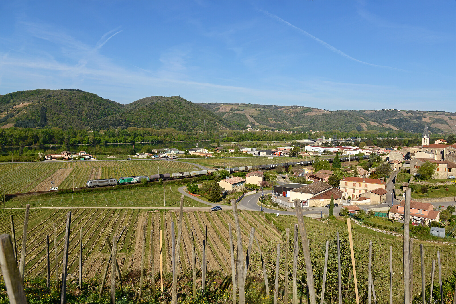 BB 26132 of SNCF (Société Nationale des Chemins de fer Français) between Saint-Vallier sur Rhône and Tain l'Hermitage Tournon, France