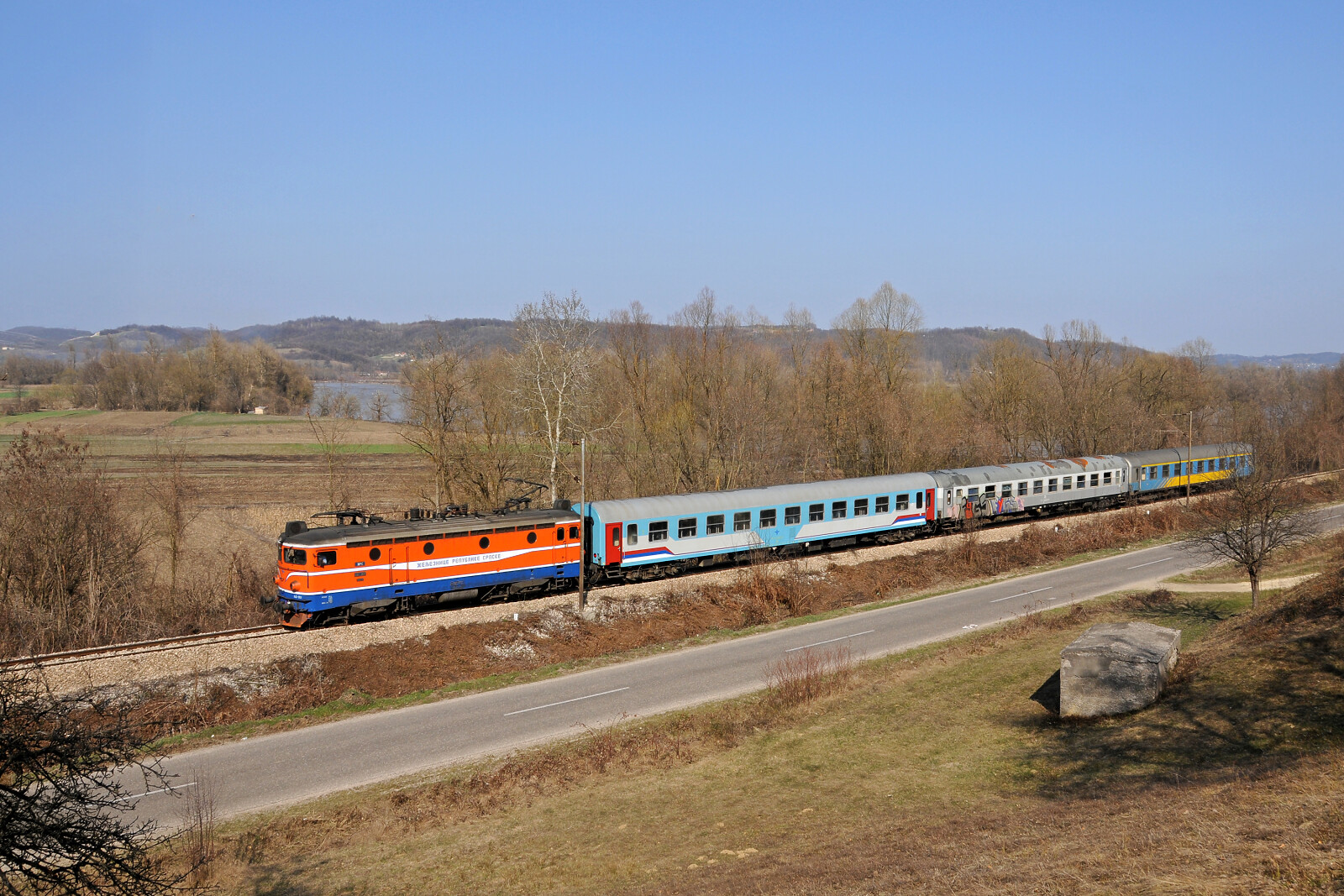 JŽ 441 801 of ŽRS (Željeznice Republike Srpske) between Kostajnica and Donja Vrba, Bosnia and Herzegovina