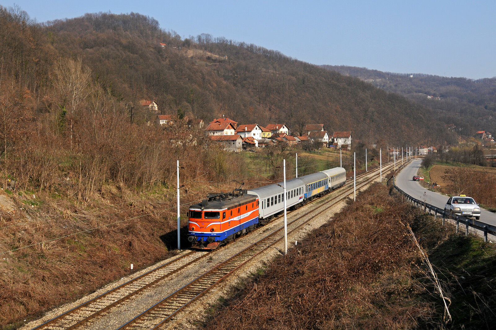 JŽ 441 806 of ŽRS (Željeznice Republike Srpske) between Doboj and Kostajnica, Bosnia and Herzegovina