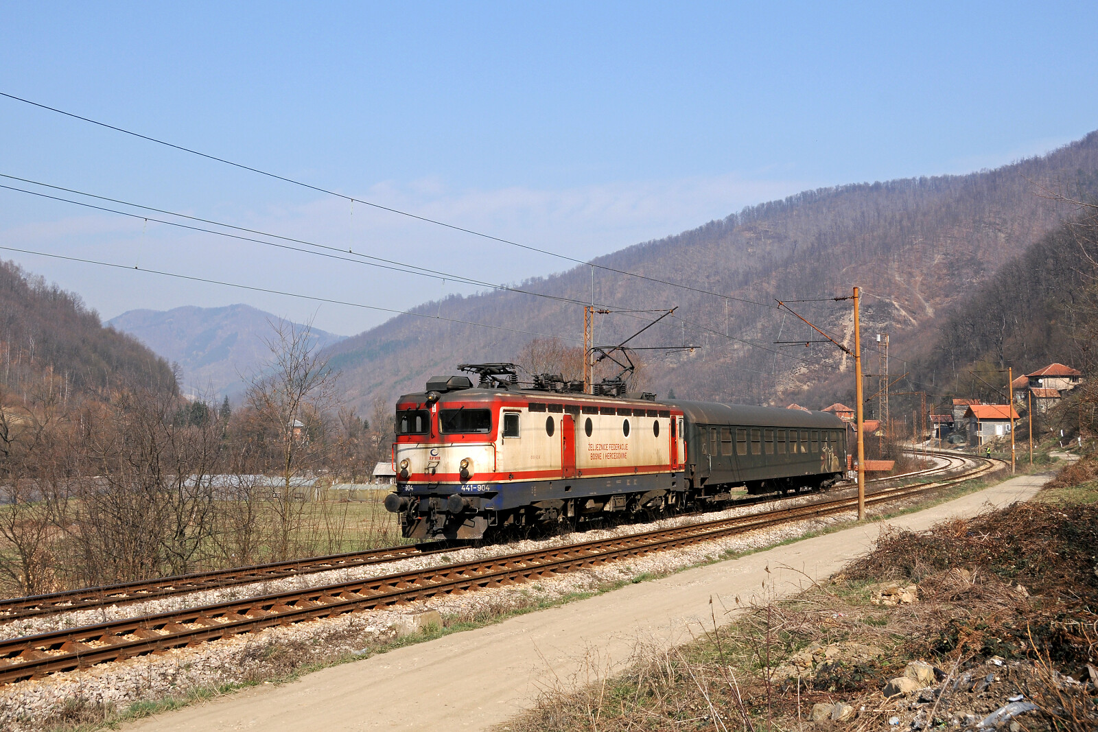 JŽ 441 904 of ŽFBH (Željeznice Federacije Bosne i Hercegovine) between Mračaj and Begov Han, Bosnia and Herzegovina