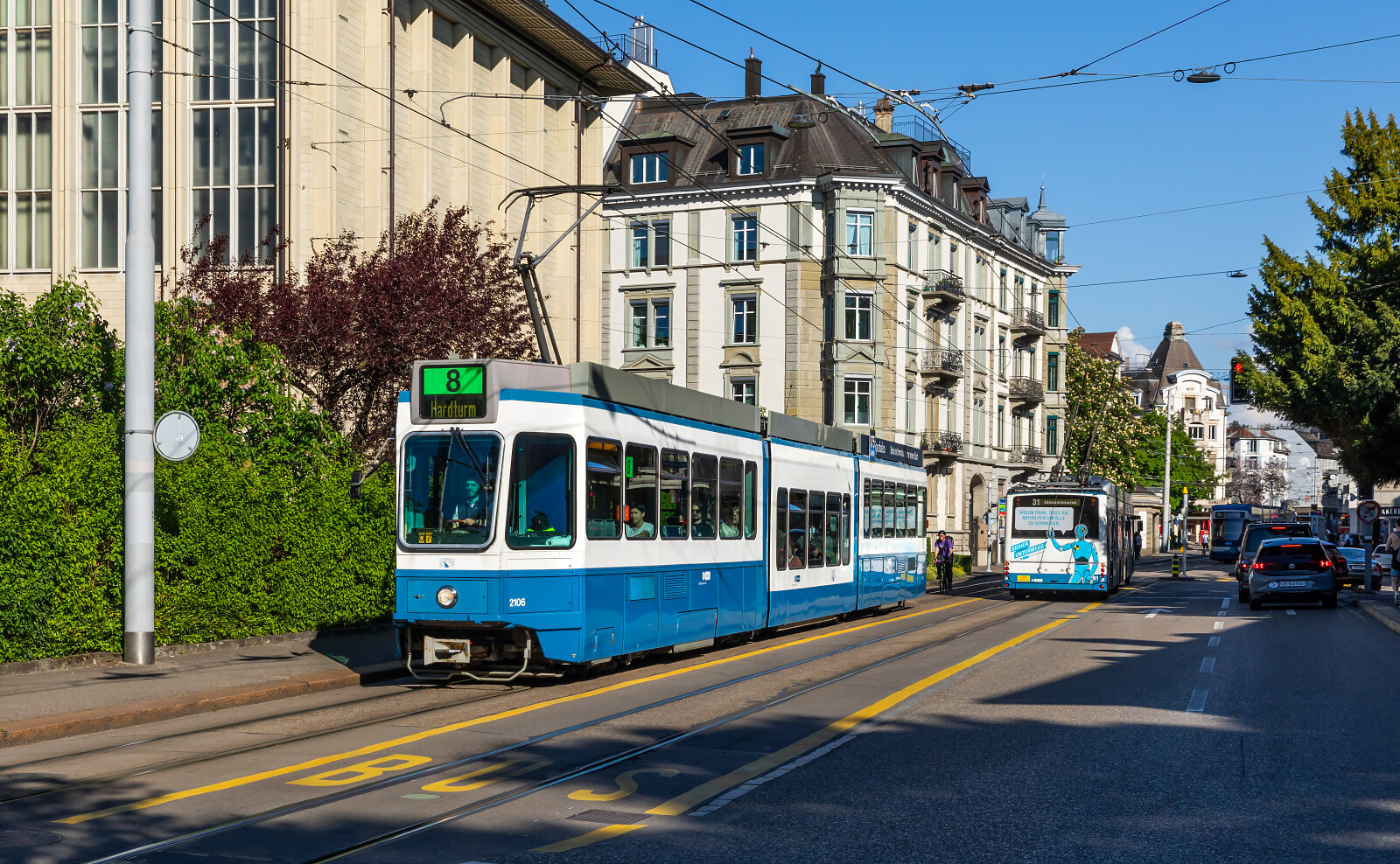 Be 4/8 "Tram 2000" mit Sänfte 2106 of VBZ (Verkehrsbetriebe Zürich) at Zürich (Kreuzplatz), Switzerland