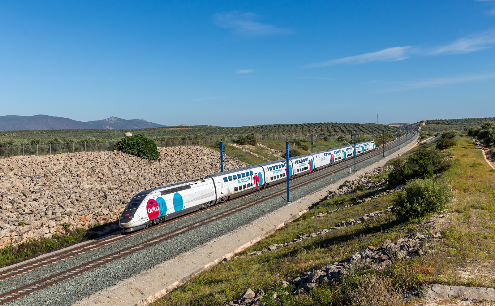TGV Euroduplex (2N2) 818 of SNCF (Société Nationale des Chemins de fer Français) at Los Pérez, Spain