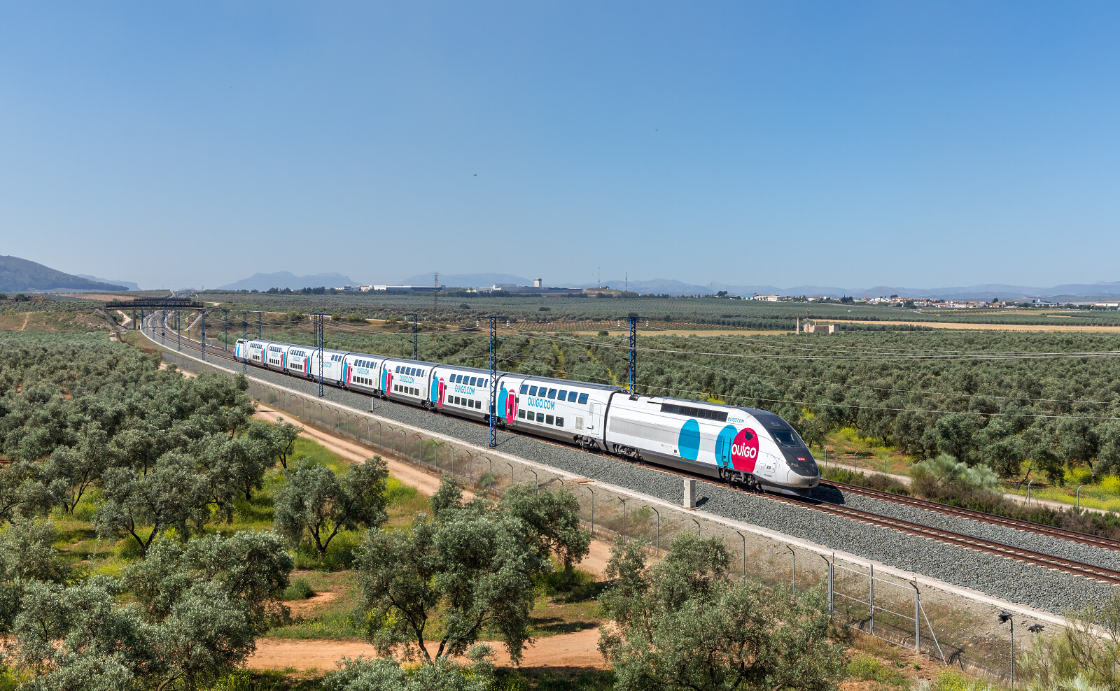TGV Euroduplex (2N2) 818 of SNCF (Société Nationale des Chemins de fer Français) at Fuente de Piedra, Spain