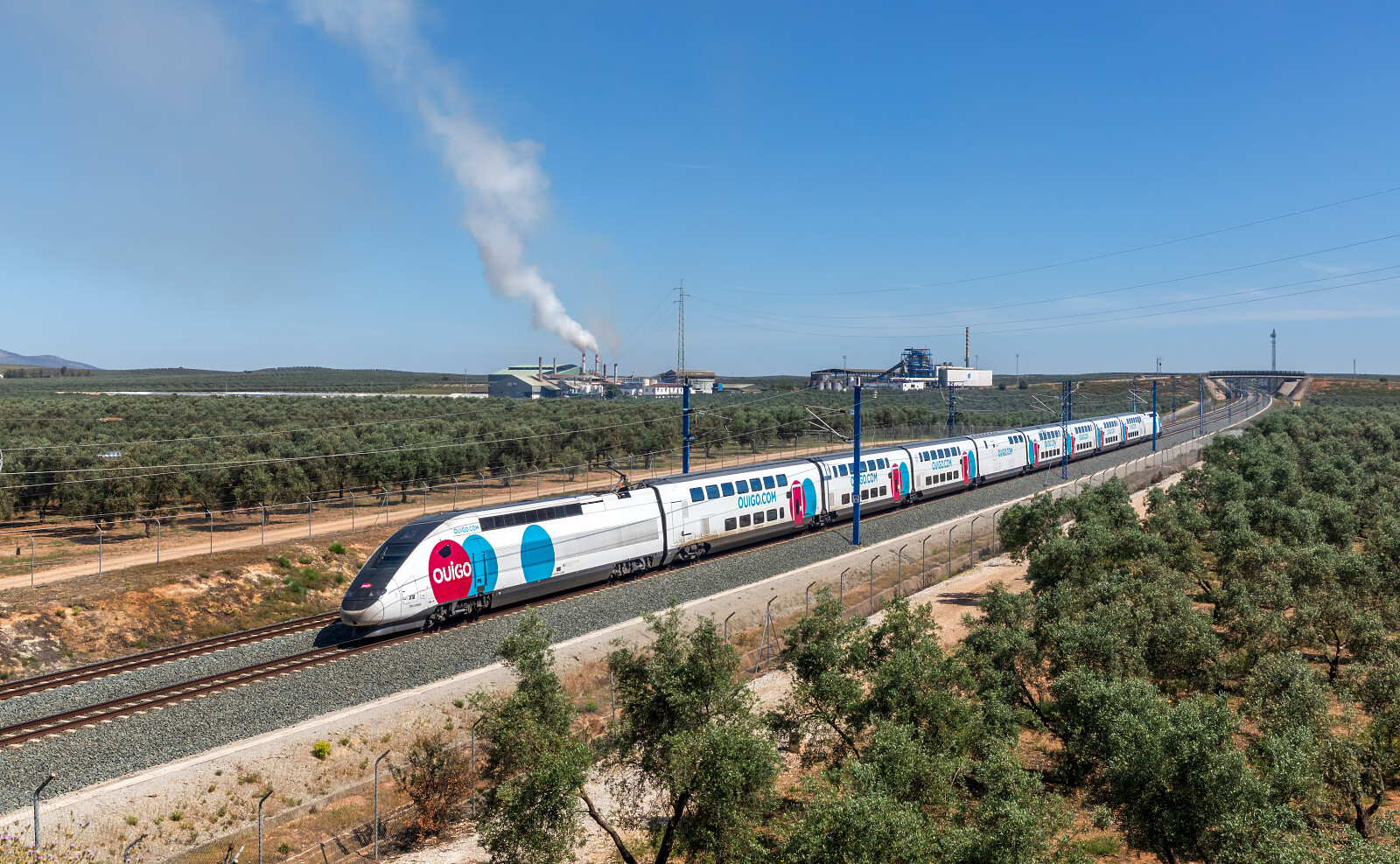 TGV Euroduplex (2N2) 818 of SNCF (Société Nationale des Chemins de fer Français) at Fuente de Piedra, Spain