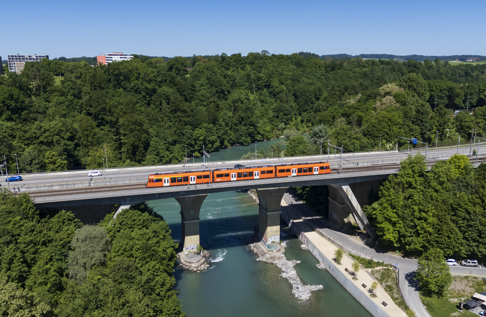 RABe 4/12 "NExT" of RBS (Regionalverkehr Bern-Solothurn) between Worblaufen and Bern Tiefenau, Switzerland