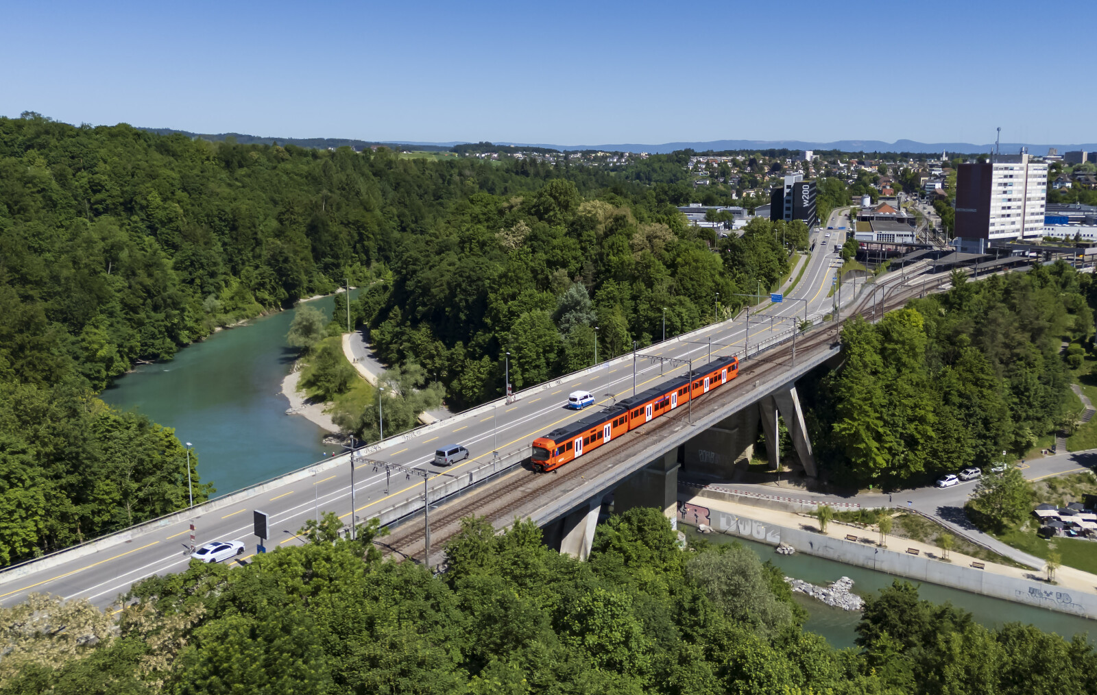 Be 4/12 Seconda of RBS (Regionalverkehr Bern-Solothurn) between Worblaufen and Bern Tiefenau, Switzerland