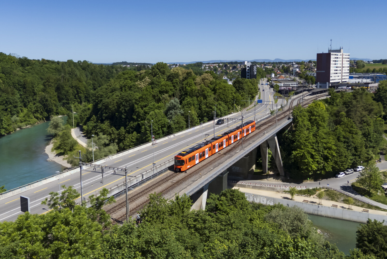 Be 4/10 "Worbla" of RBS (Regionalverkehr Bern-Solothurn) between Worblaufen and Bern Tiefenau, Switzerland