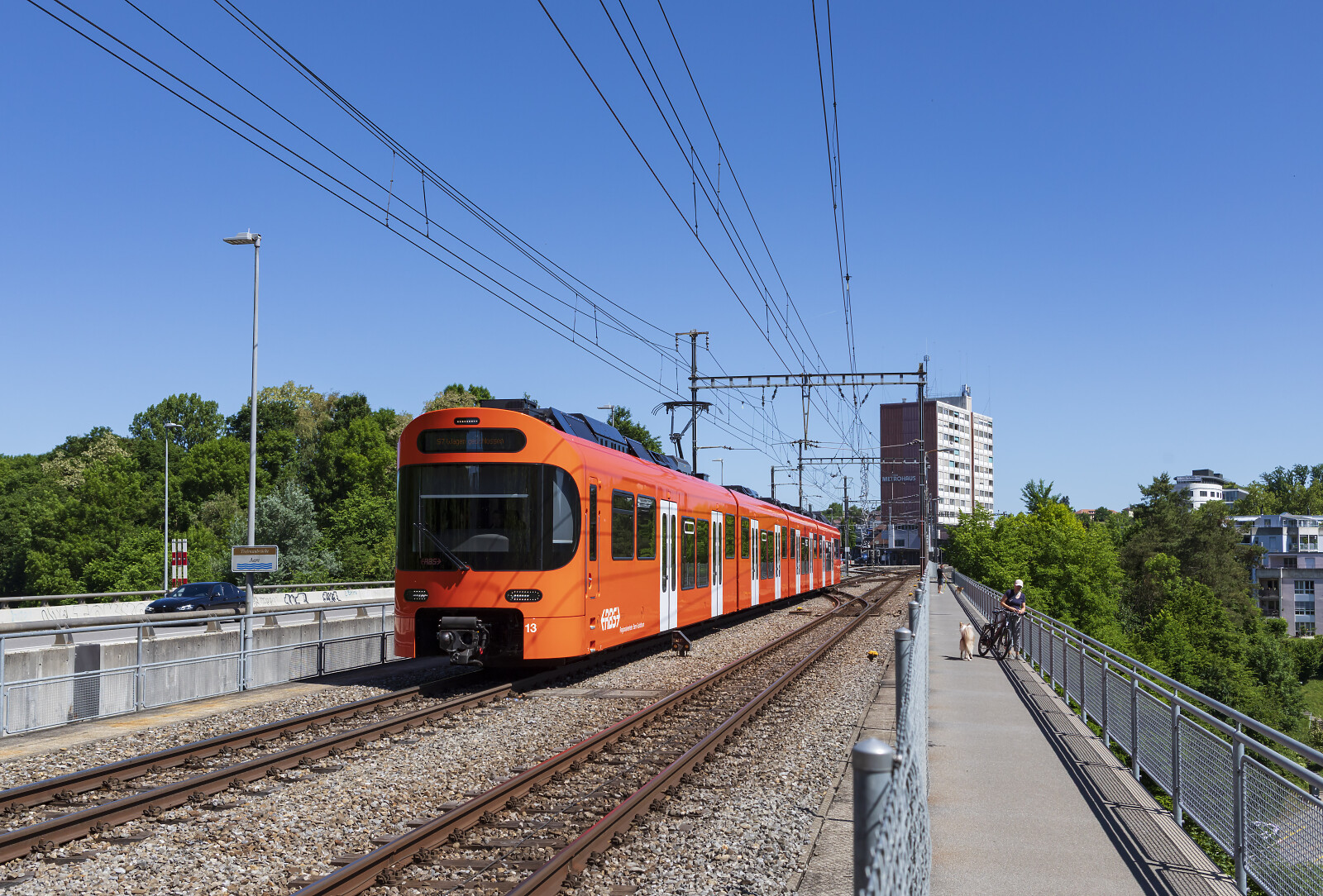 Be 4/10 13 of RBS (Regionalverkehr Bern-Solothurn) between Worblaufen and Bern Tiefenau, Switzerland