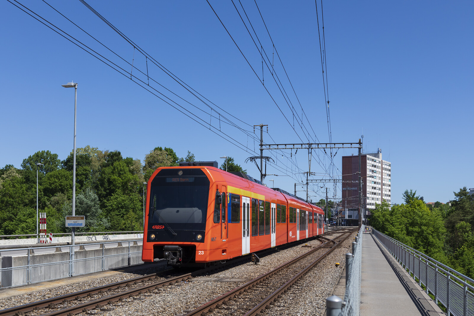 RABe 4/12 "NExT" 23 of RBS (Regionalverkehr Bern-Solothurn) between Worblaufen and Bern Tiefenau, Switzerland