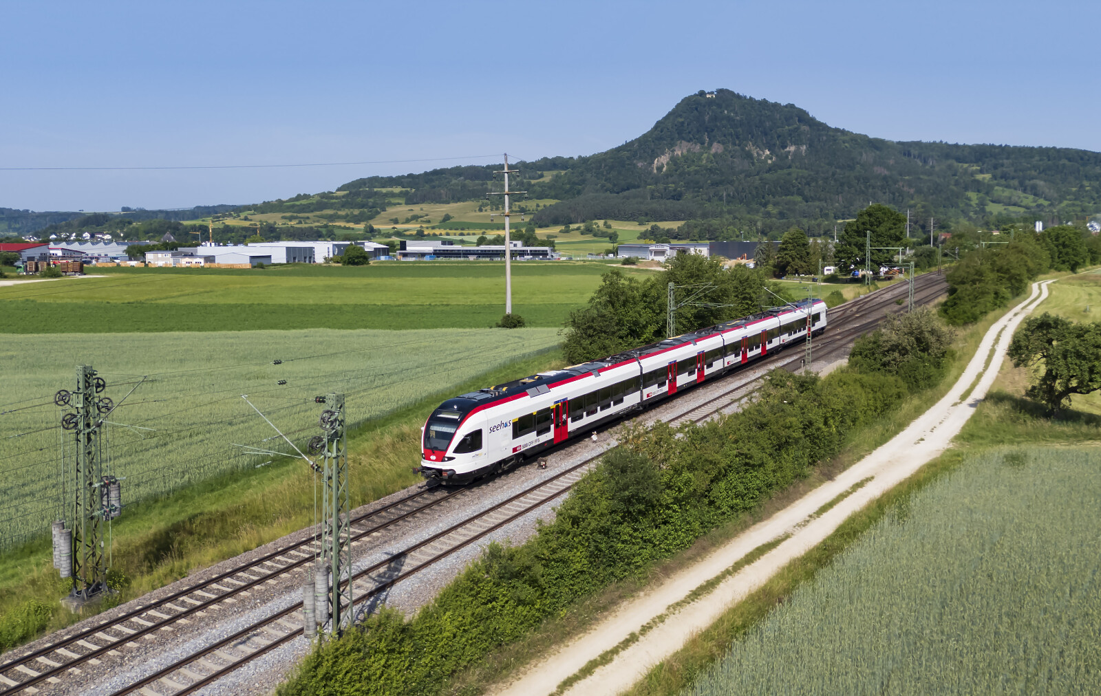 RABe 521 205 of SBB (Schweizerische Bundesbahnen) between Welschingen-Neuhausen and Mühlhausen, Germany