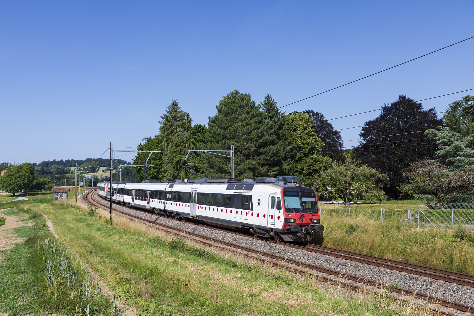 RBDe 560 241 of TPF (Transports Publics Fribourgeois) between Düdingen and Fribourg Poya, Switzerland