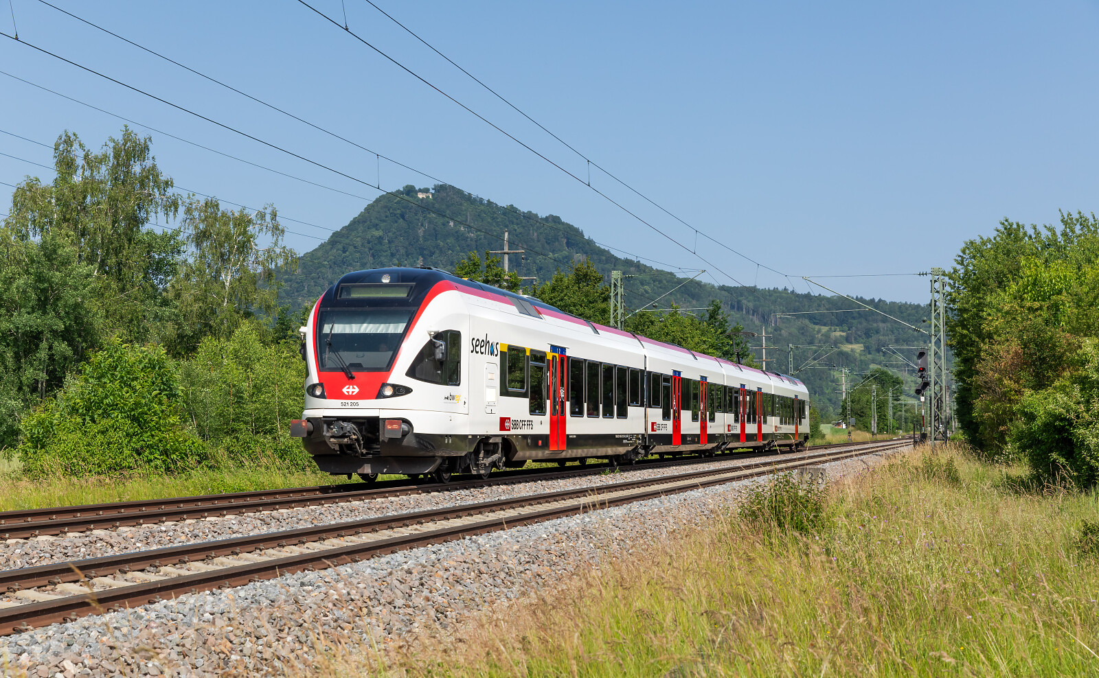 RABe 521 205 of SBB (Schweizerische Bundesbahnen) between Welschingen-Neuhausen and Mühlhausen, Germany