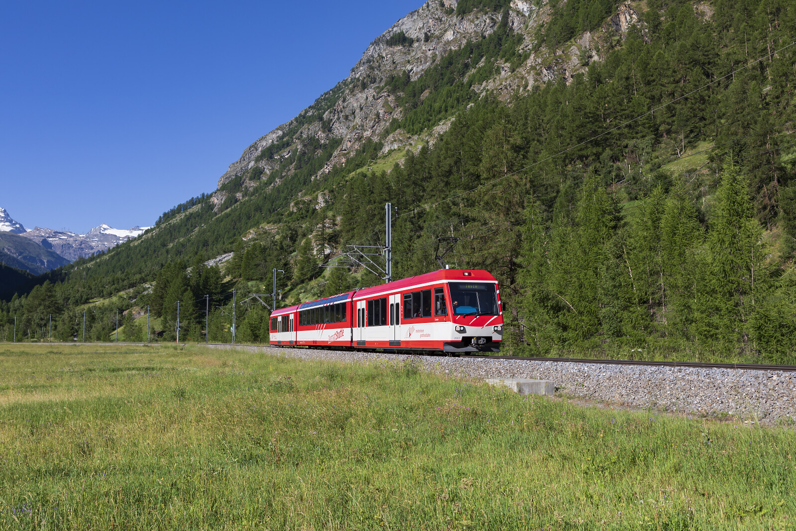 BDeh 4/8 "Zermatt-Shuttle" 2051 of MGB (Matterhorn Gotthard Bahn) between Zermatt and Täsch, Switzerland