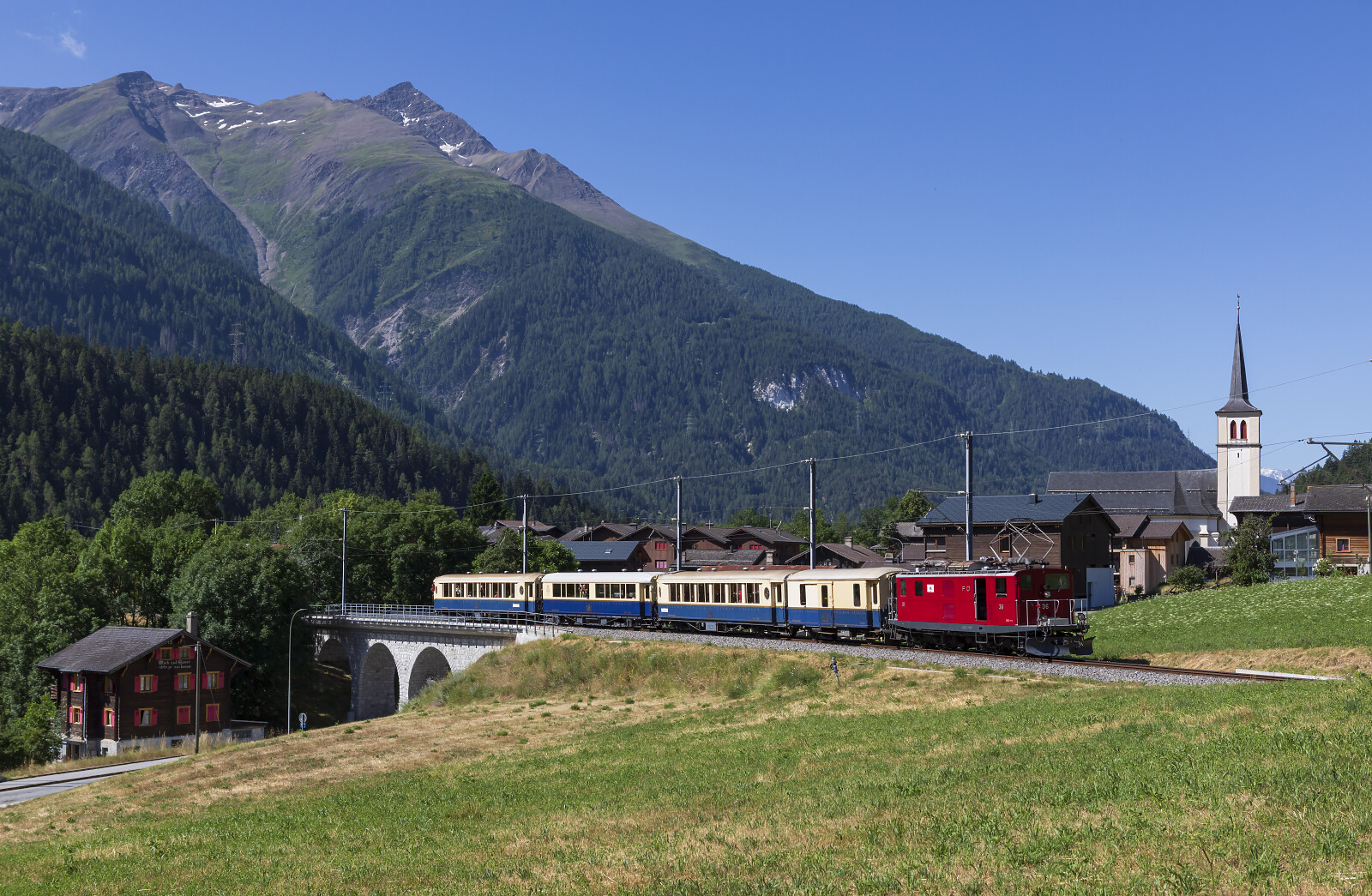 HGe 4/4 I 36 of MGB (Matterhorn Gotthard Bahn) between Lax and Fiesch Sport- & Feriencenter, Switzerland
