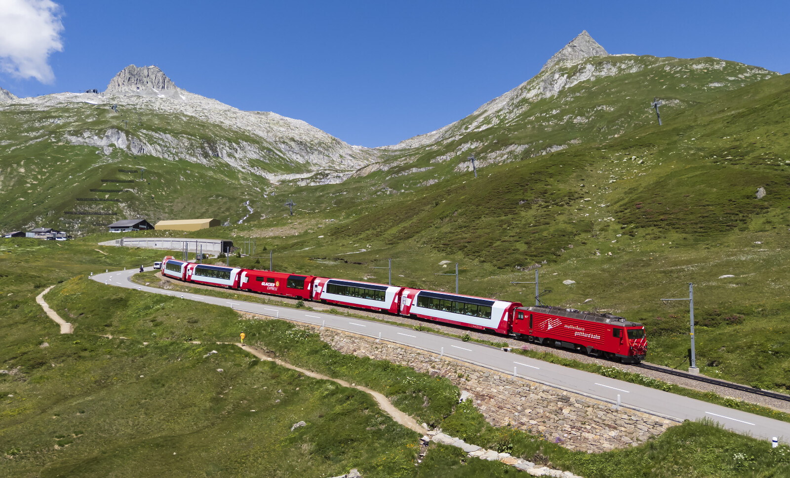 HGe 4/4 II 107 of MGB (Matterhorn Gotthard Bahn) between Oberalppass and Tschamut-Selva, Switzerland