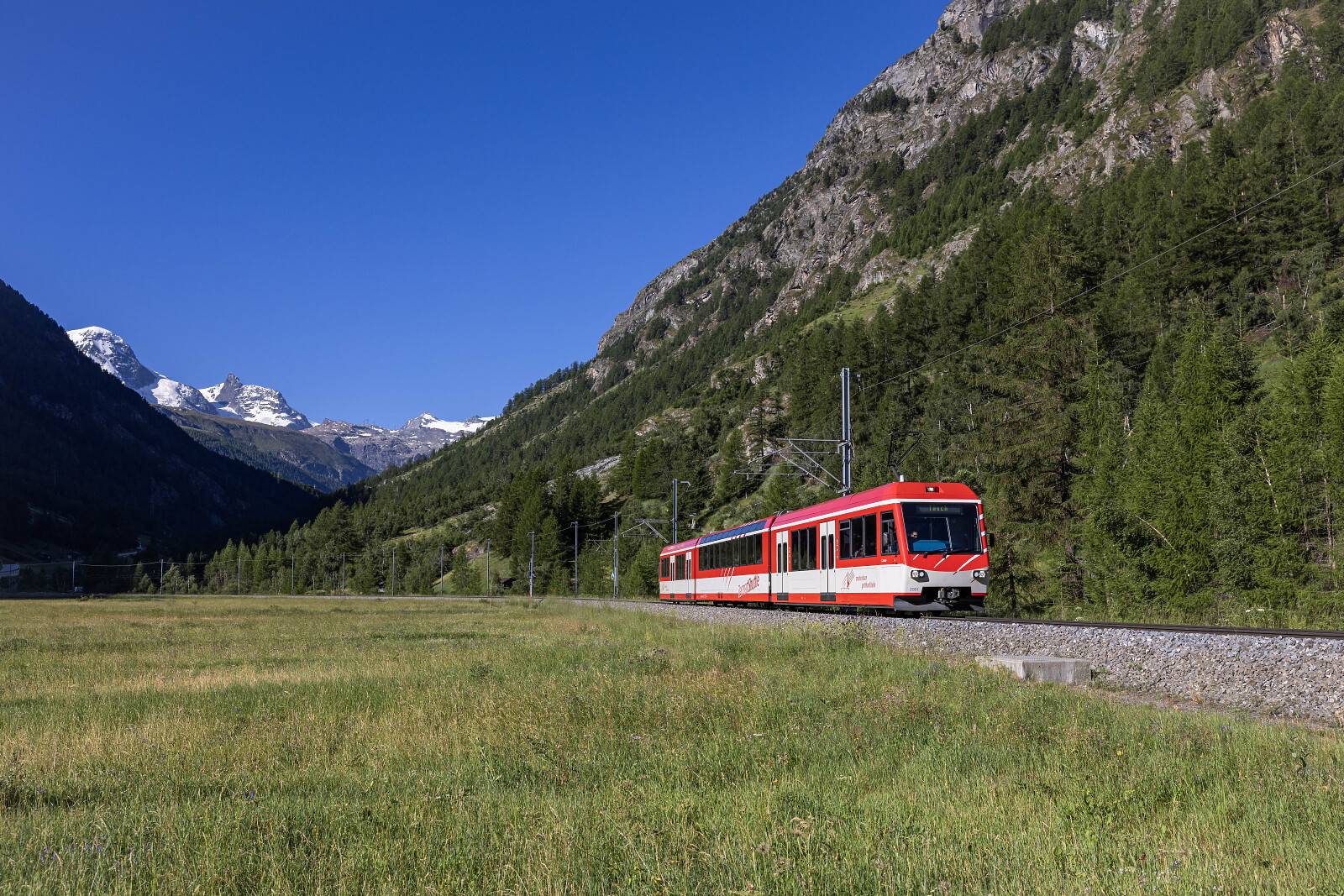 BDeh 4/8 "Zermatt-Shuttle" 2051 of MGB (Matterhorn Gotthard Bahn) between Zermatt and Täsch, Switzerland