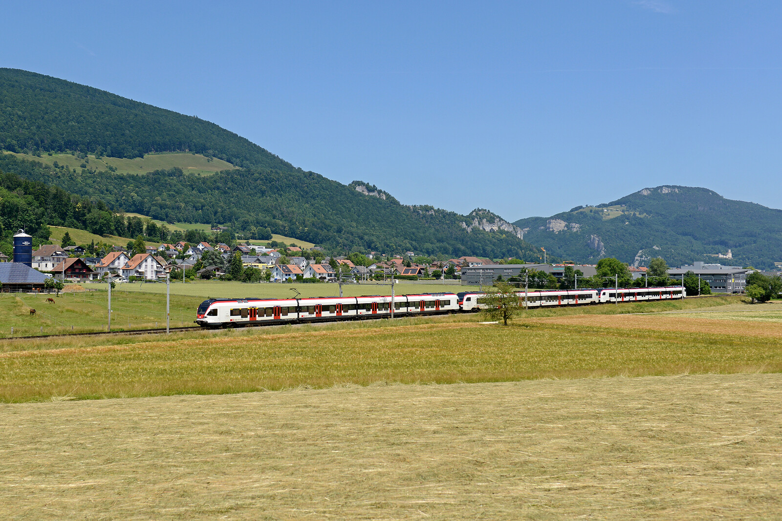 RABe 523 067 of SBB (Schweizerische Bundesbahnen) between Niederbipp and Wangen an der Aare, Switzerland