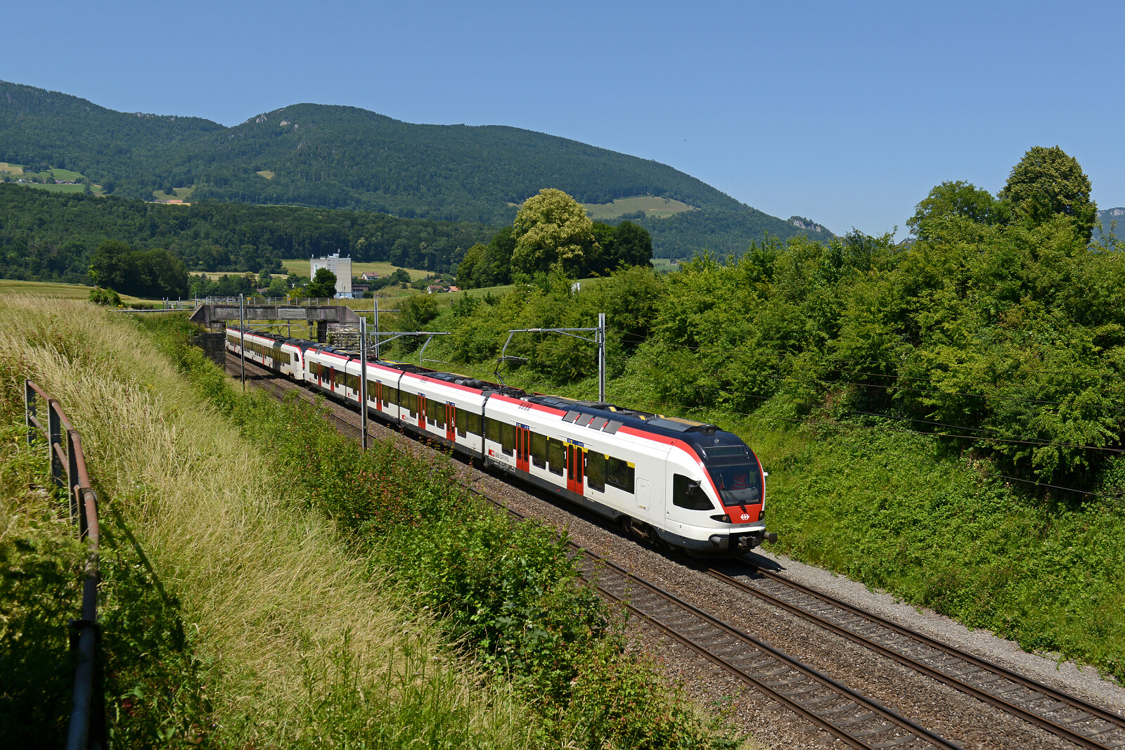 RABe 523 067 of SBB (Schweizerische Bundesbahnen) between Niederbipp and Wangen an der Aare, Switzerland