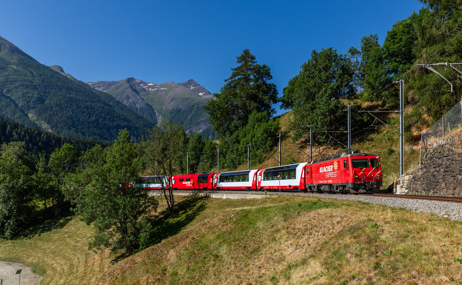 HGe 4/4 II 4 of MGB (Matterhorn Gotthard Bahn) between Lax and Fiesch Sport- & Feriencenter, Switzerland