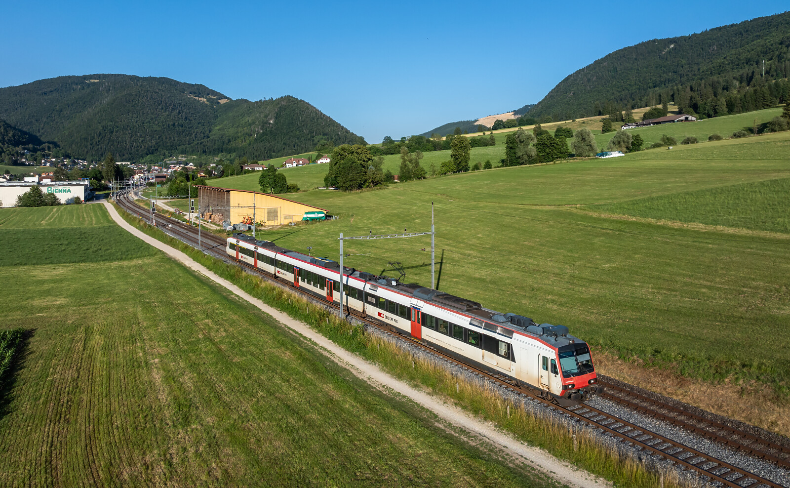 RBDe 560 "Domino" of SBB (Schweizerische Bundesbahnen) between Sonceboz-Sombeval and Tavannes, Switzerland